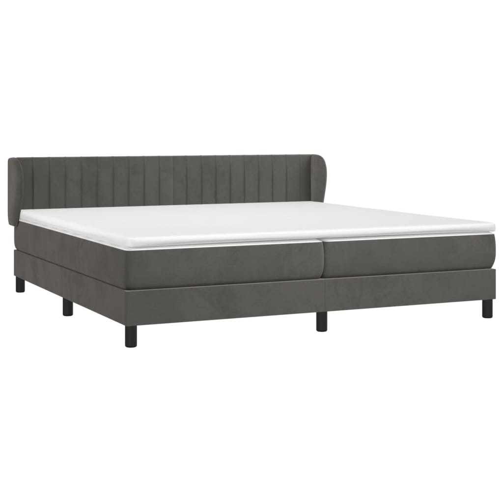 Κρεβάτι Boxspring με Στρώμα Σκούρο Γκρι 200x200 εκ. Βελούδινο