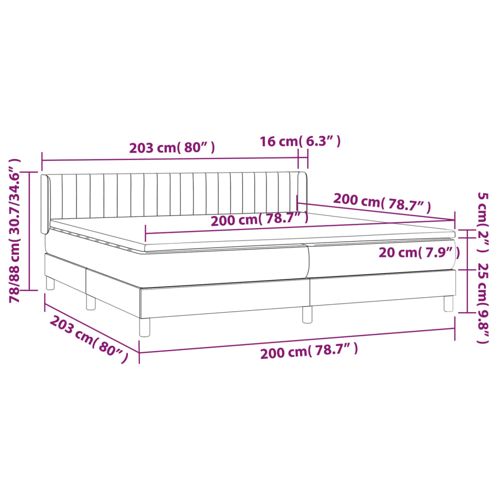 Κρεβάτι Boxspring με Στρώμα Σκούρο Γκρι 200x200 εκ. Βελούδινο