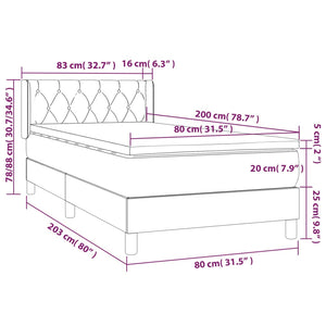 Κρεβάτι Boxspring με Στρώμα Ανοιχτό Γκρι 80x200 εκ. Βελούδινο