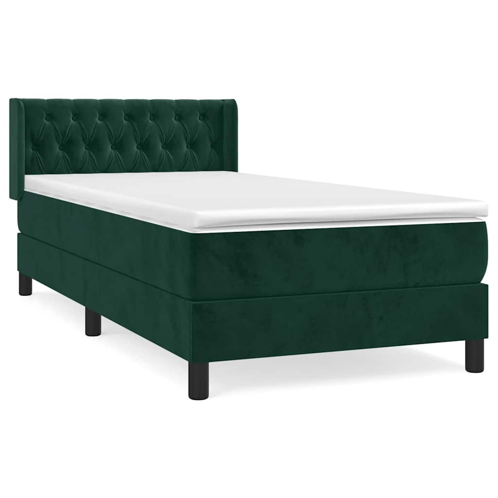 Κρεβάτι Boxspring με Στρώμα Σκούρο Πράσινο 90x190 εκ. Βελούδινο
