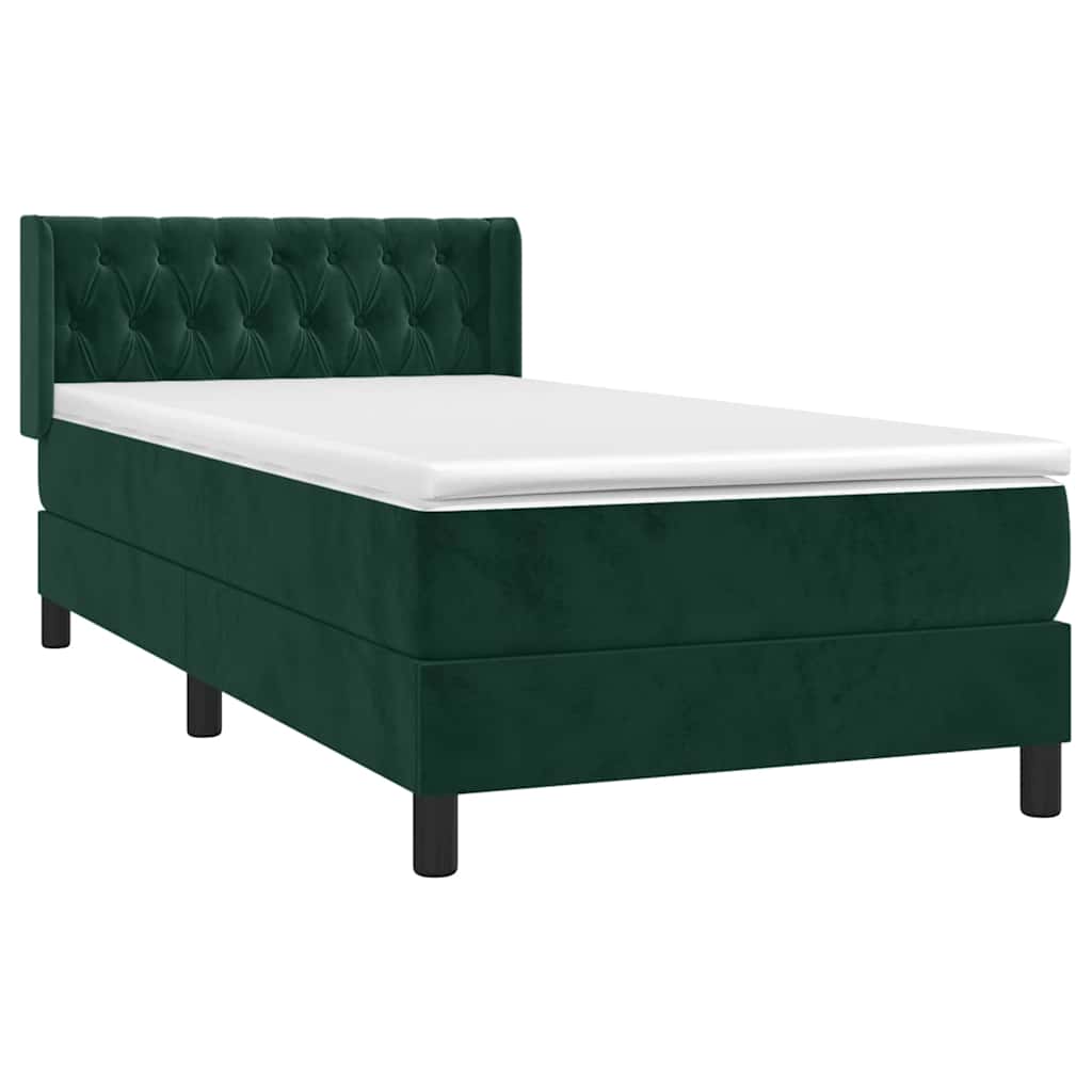 Κρεβάτι Boxspring με Στρώμα Σκούρο Πράσινο 90x190 εκ. Βελούδινο