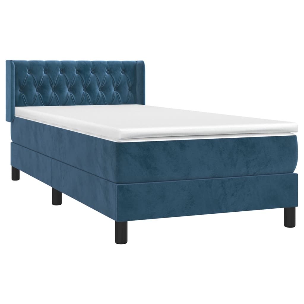 Κρεβάτι Boxspring με Στρώμα Σκούρο Μπλε 90x190 εκ. Βελούδινο