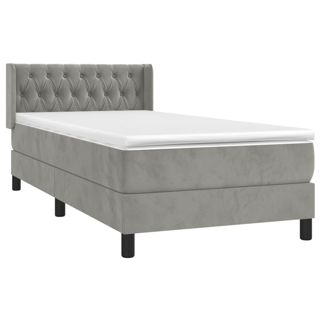 Κρεβάτι Boxspring με Στρώμα Ανοιχτό Γκρι 90x200 εκ. Βελούδινο - Pakobazaar