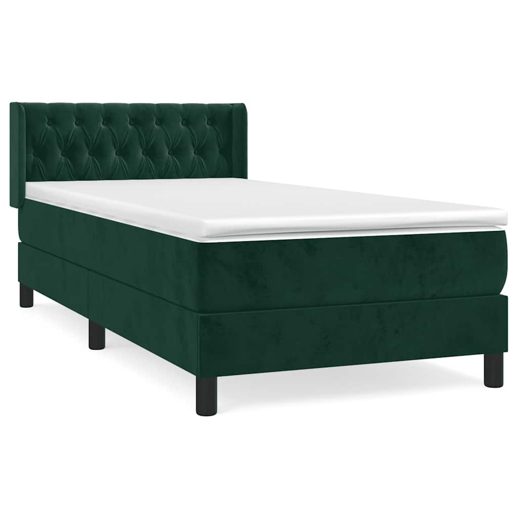 Κρεβάτι Boxspring με Στρώμα Σκούρο Πράσινο 90x200 εκ. Βελούδινο