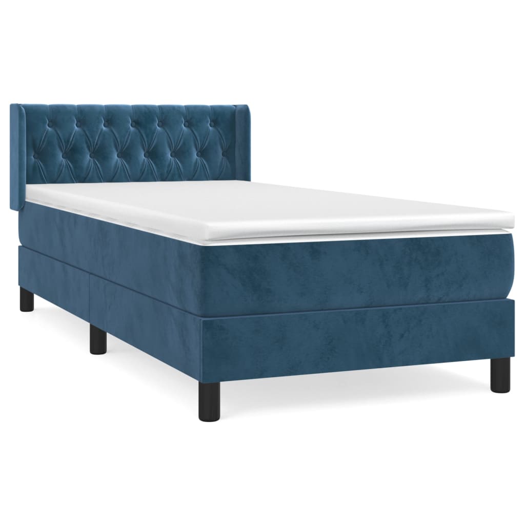Κρεβάτι Boxspring με Στρώμα Σκούρο Μπλε 90x200 εκ. Βελούδινο