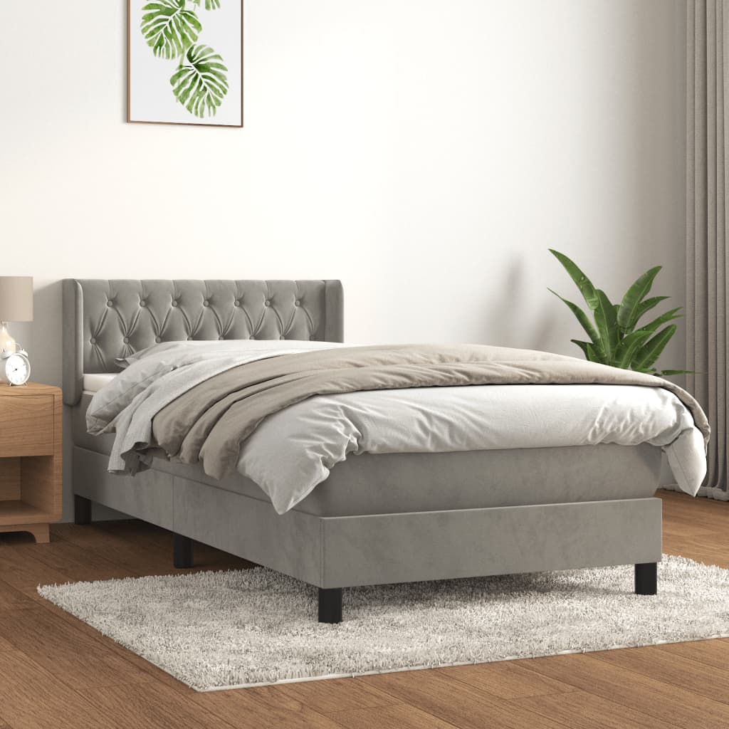Κρεβάτι Boxspring με Στρώμα Ανοιχτό Γκρι 100x200 εκ. Βελούδινο - Pakobazaar