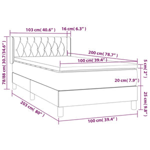 Κρεβάτι Boxspring με Στρώμα Σκούρο Μπλε 100x200 εκ. Βελούδινο