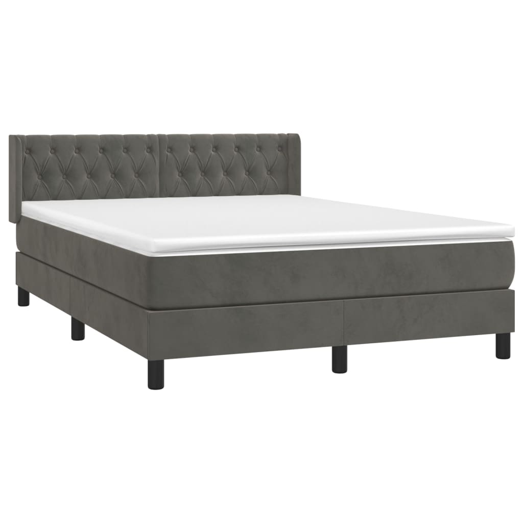Κρεβάτι Boxspring με Στρώμα Σκούρο Γκρι 140x200 εκ. Βελούδινο