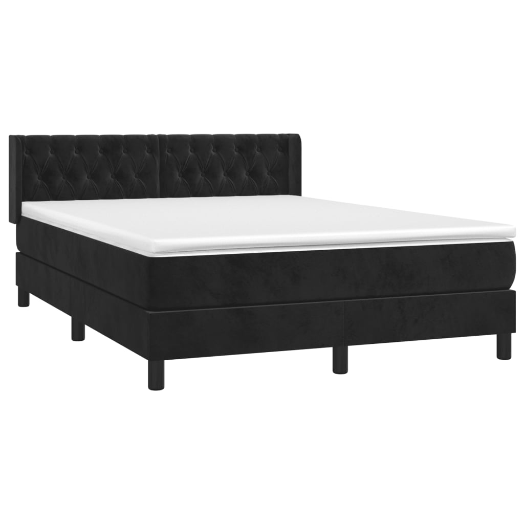 Κρεβάτι Boxspring με Στρώμα Μαύρο 140x200 εκ. Βελούδινο