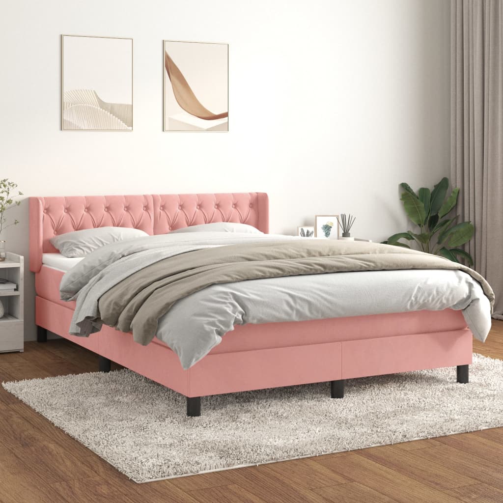Κρεβάτι Boxspring με Στρώμα Ροζ 140x200 εκ. Βελούδινο - Pakobazaar