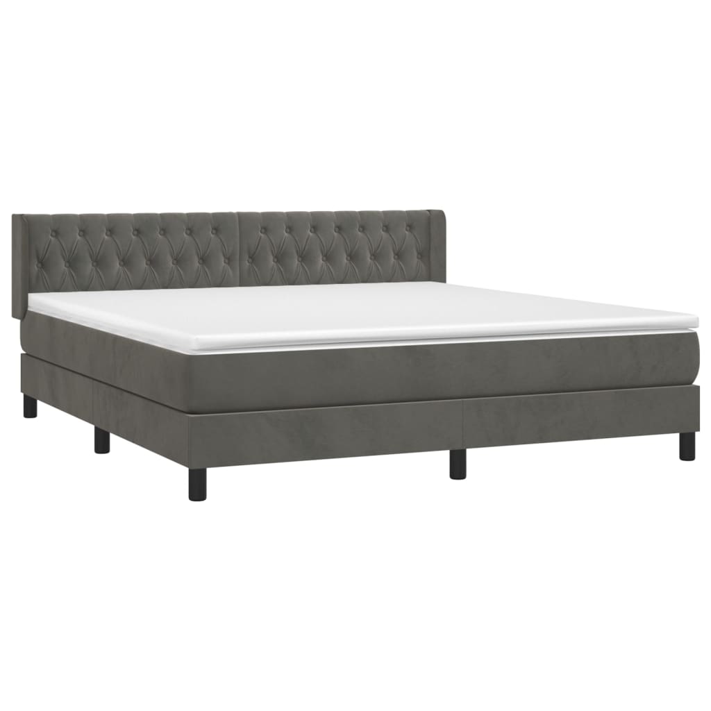 Κρεβάτι Boxspring με Στρώμα Σκούρο Γκρι 160x200 εκ. Βελούδινο