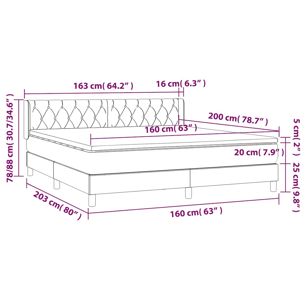 Κρεβάτι Boxspring με Στρώμα Σκούρο Πράσινο 160x200εκ. Βελούδινο
