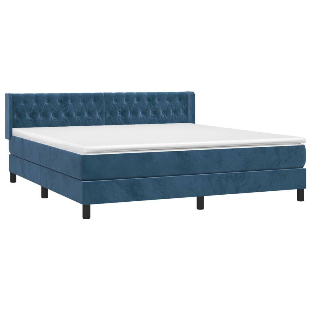 Κρεβάτι Boxspring με Στρώμα Σκούρο Μπλε 160x200 εκ. Βελούδινο