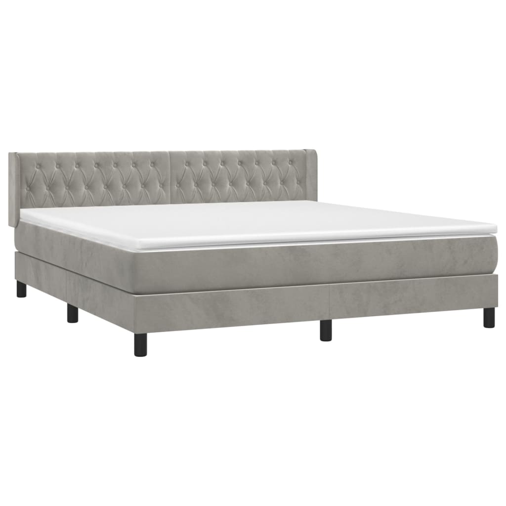 Κρεβάτι Boxspring με Στρώμα Ανοιχτό Γκρι 180x200 εκ. Βελούδινο - Pakobazaar