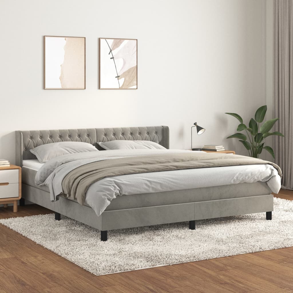 Κρεβάτι Boxspring με Στρώμα Ανοιχτό Γκρι 180x200 εκ. Βελούδινο - Pakobazaar