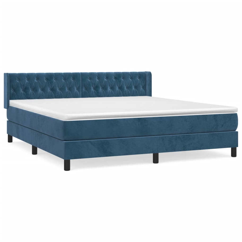 Κρεβάτι Boxspring με Στρώμα Σκούρο Μπλε 180x200 εκ. Βελούδινο