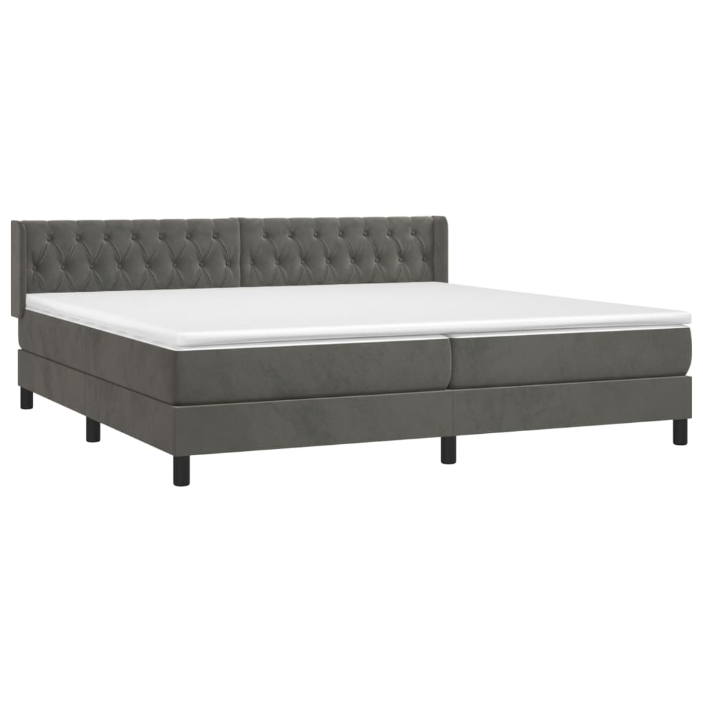 Κρεβάτι Boxspring με Στρώμα Σκούρο Γκρι 200x200 εκ. Βελούδινο
