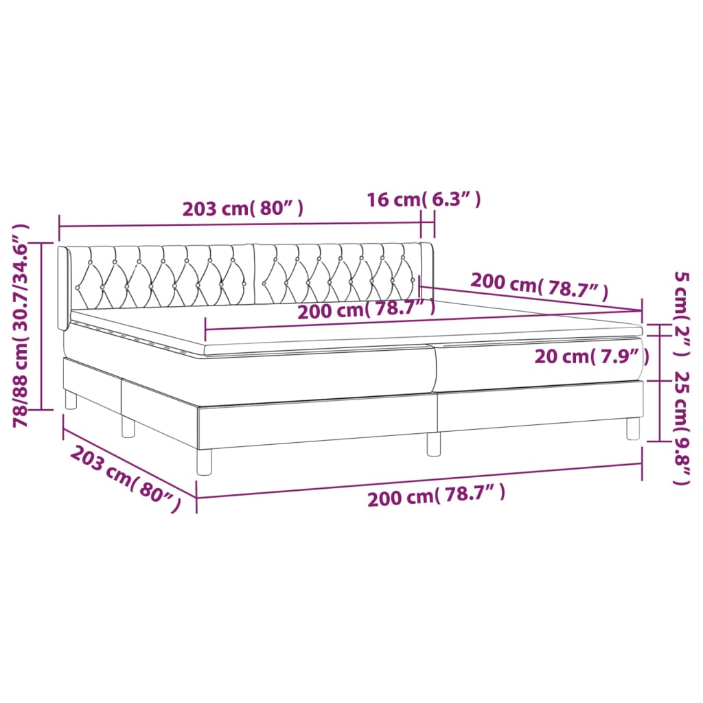 Κρεβάτι Boxspring με Στρώμα Σκούρο Γκρι 200x200 εκ. Βελούδινο