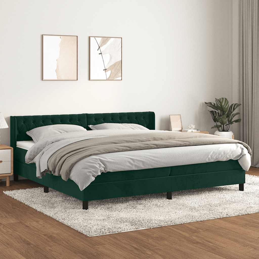 Κρεβάτι Boxspring με Στρώμα Σκούρο Πράσινο 200x200εκ. Βελούδινο