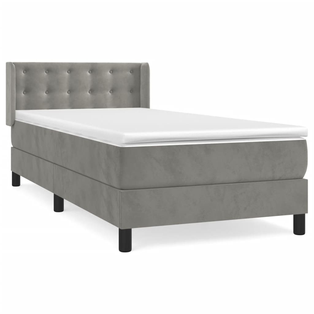 Κρεβάτι Boxspring με Στρώμα Ανοιχτό Γκρι 80x200 εκ. Βελούδινο