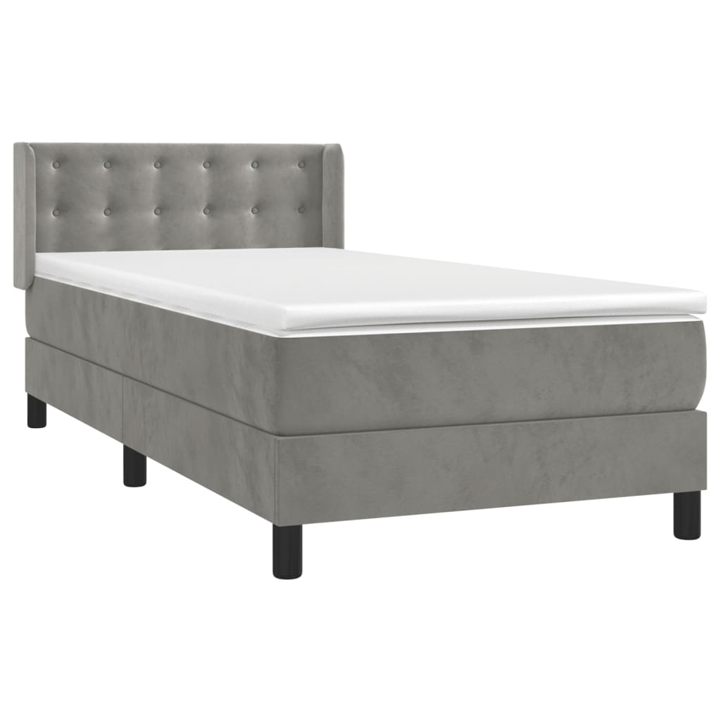 Κρεβάτι Boxspring με Στρώμα Ανοιχτό Γκρι 90x190 εκ. Βελούδινο