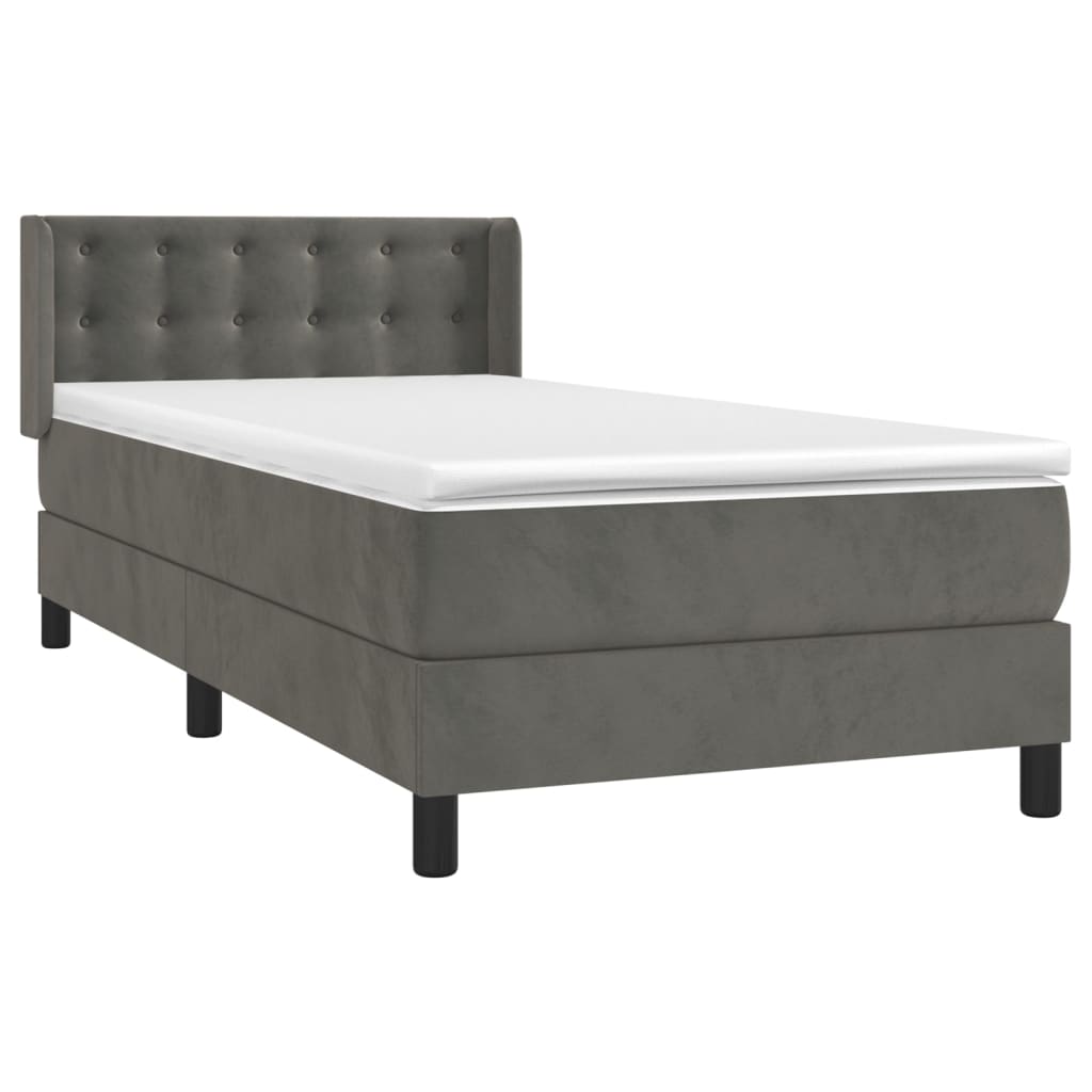 Κρεβάτι Boxspring με Στρώμα Σκούρο Γκρι 90x190 εκ. Βελούδινο