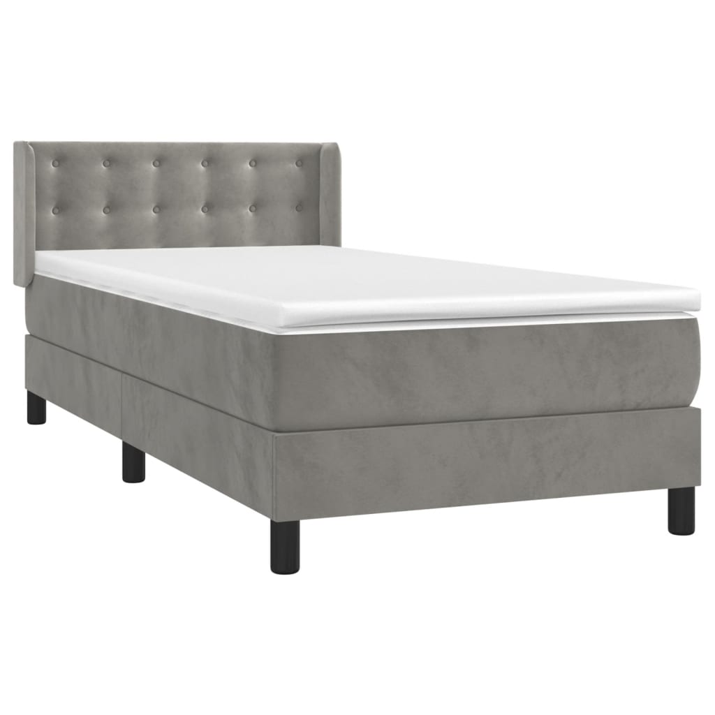 Κρεβάτι Boxspring με Στρώμα Ανοιχτό Γκρι 90x200 εκ. Βελούδινο - Pakobazaar