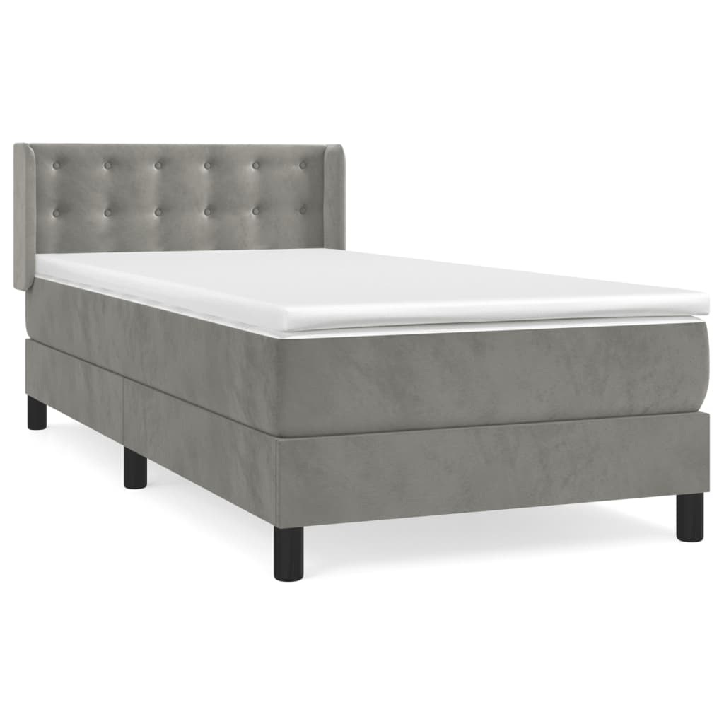 Κρεβάτι Boxspring με Στρώμα Ανοιχτό Γκρι 100x200 εκ. Βελούδινο - Pakobazaar
