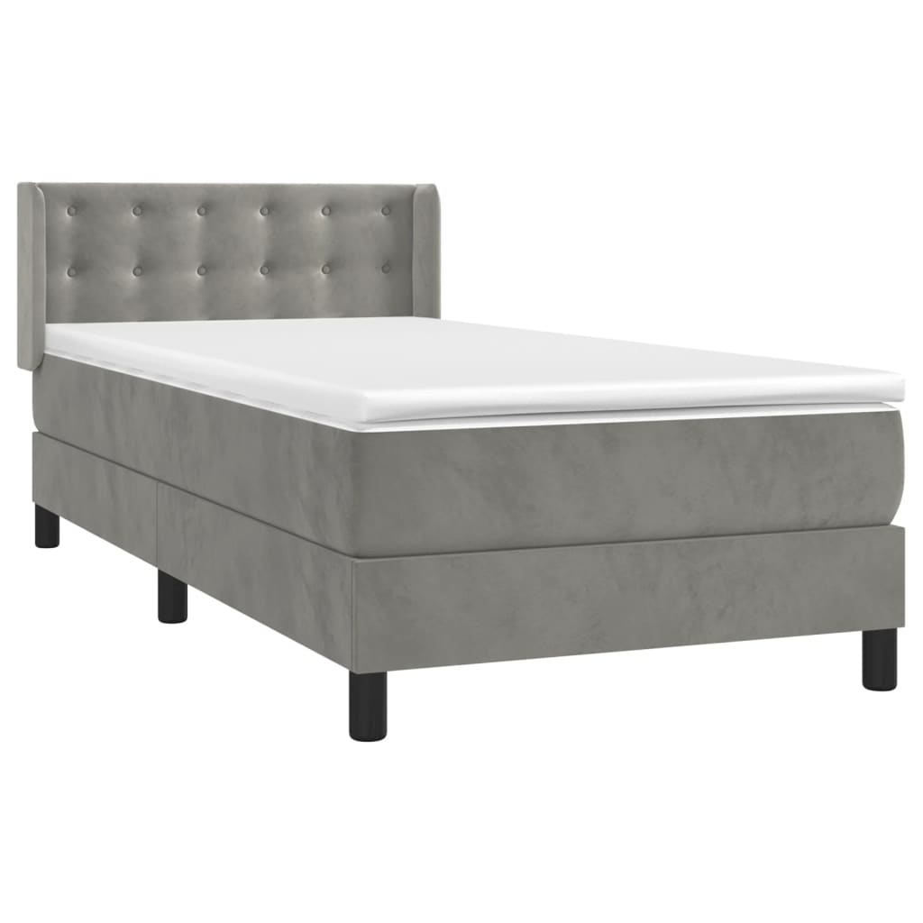 Κρεβάτι Boxspring με Στρώμα Ανοιχτό Γκρι 100x200 εκ. Βελούδινο - Pakobazaar