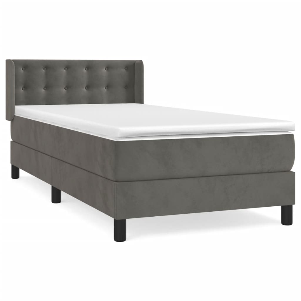 Κρεβάτι Boxspring με Στρώμα Σκούρο Γκρι 100x200 εκ. Βελούδινο