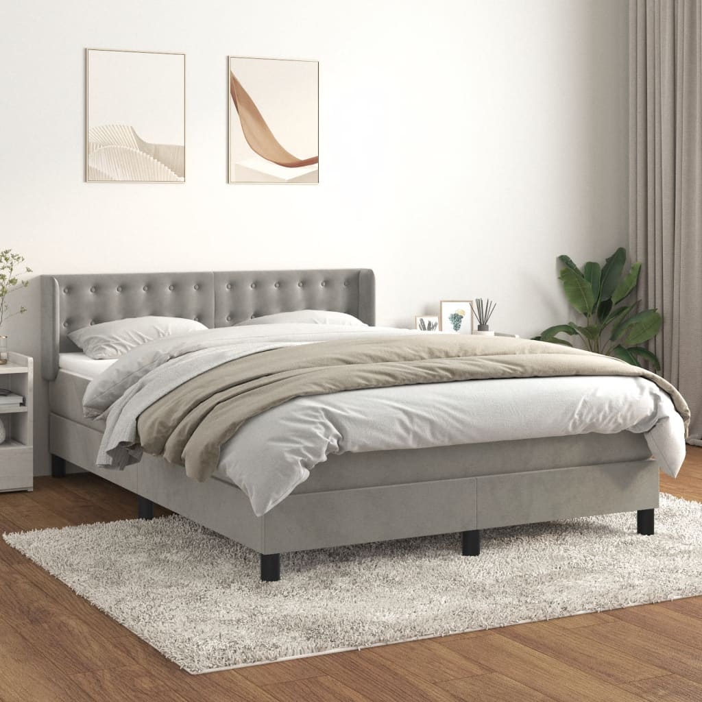 Κρεβάτι Boxspring με Στρώμα Ανοιχτό Γκρι 140x190 εκ. Βελούδινο - Pakobazaar