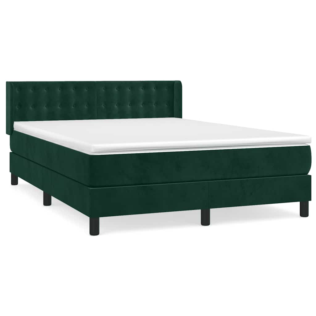 Κρεβάτι Boxspring με Στρώμα Σκούρο Πράσινο 140x190εκ. Βελούδινο
