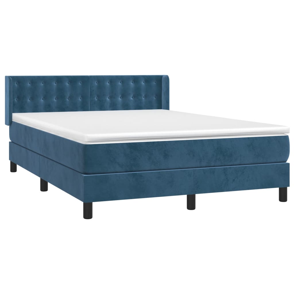Κρεβάτι Boxspring με Στρώμα Σκούρο Μπλε 140x190 εκ. Βελούδινο