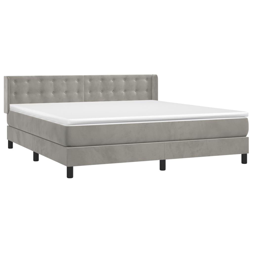 Κρεβάτι Boxspring με Στρώμα Ανοιχτό Γκρι 160x200 εκ. Βελούδινο