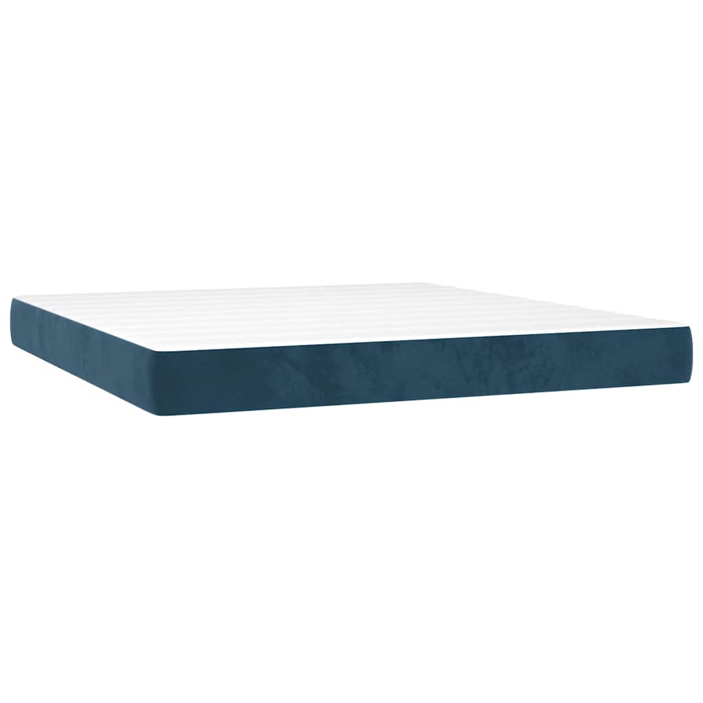 Κρεβάτι Boxspring με Στρώμα Σκούρο Μπλε 160x200 εκ. Βελούδινο
