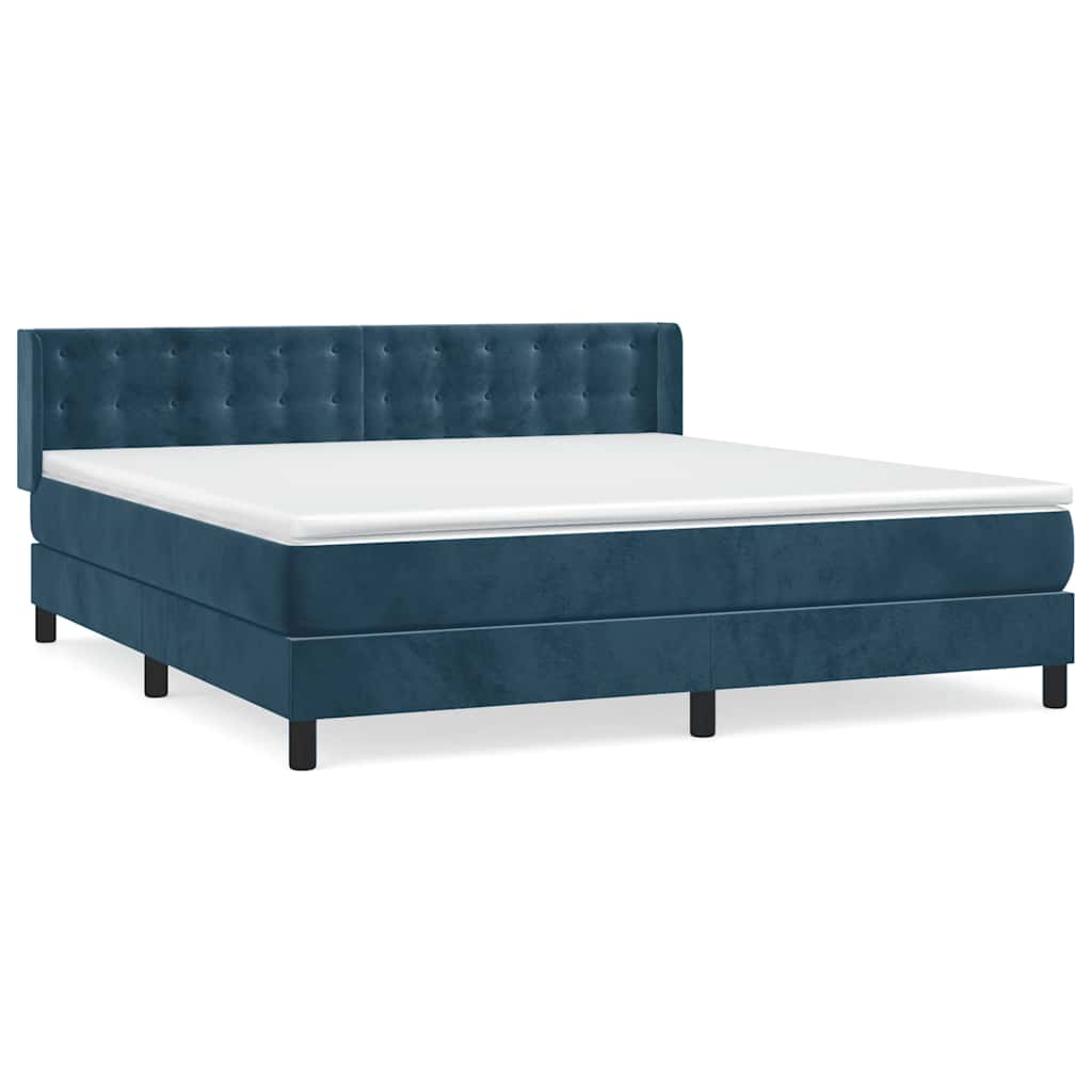 Κρεβάτι Boxspring με Στρώμα Σκούρο Μπλε 180x200 εκ. Βελούδινο