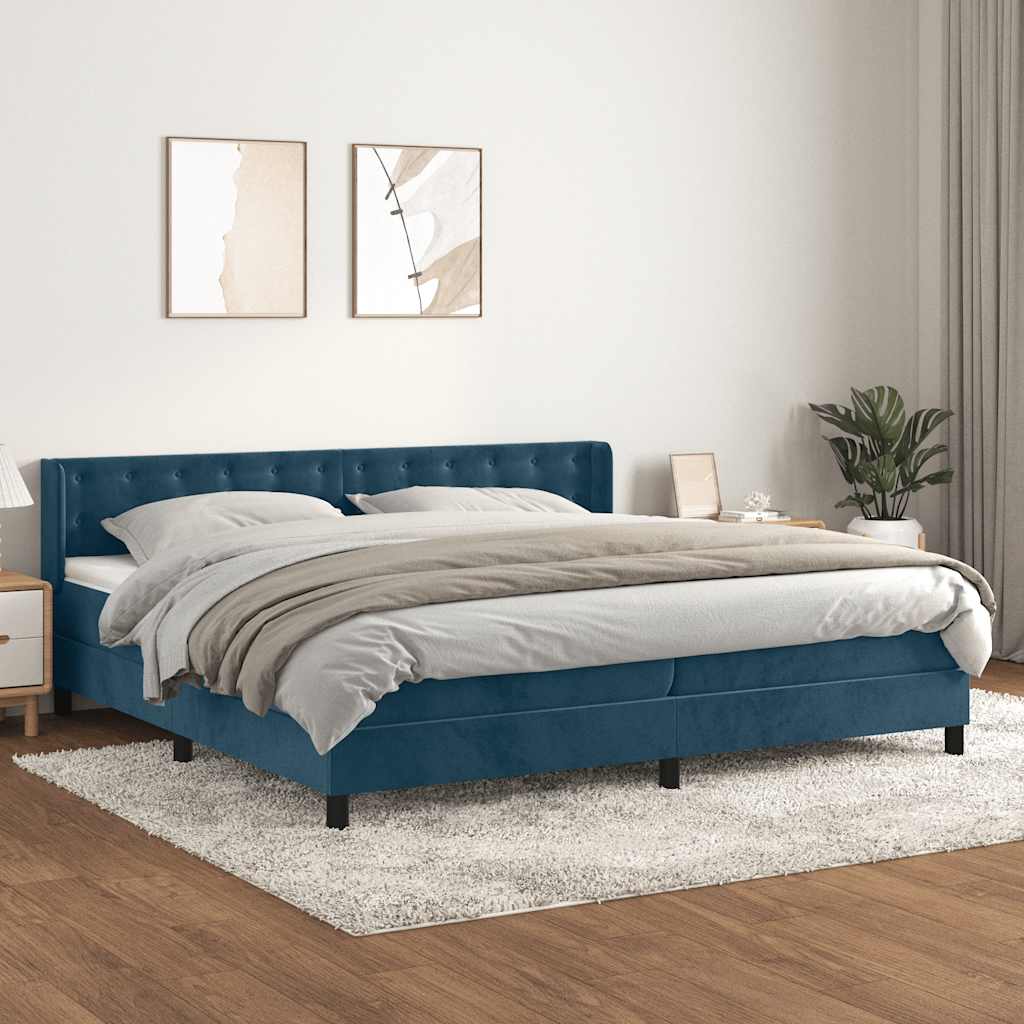 Κρεβάτι Boxspring με Στρώμα Σκούρο Μπλε 200x200 εκ. Βελούδινο