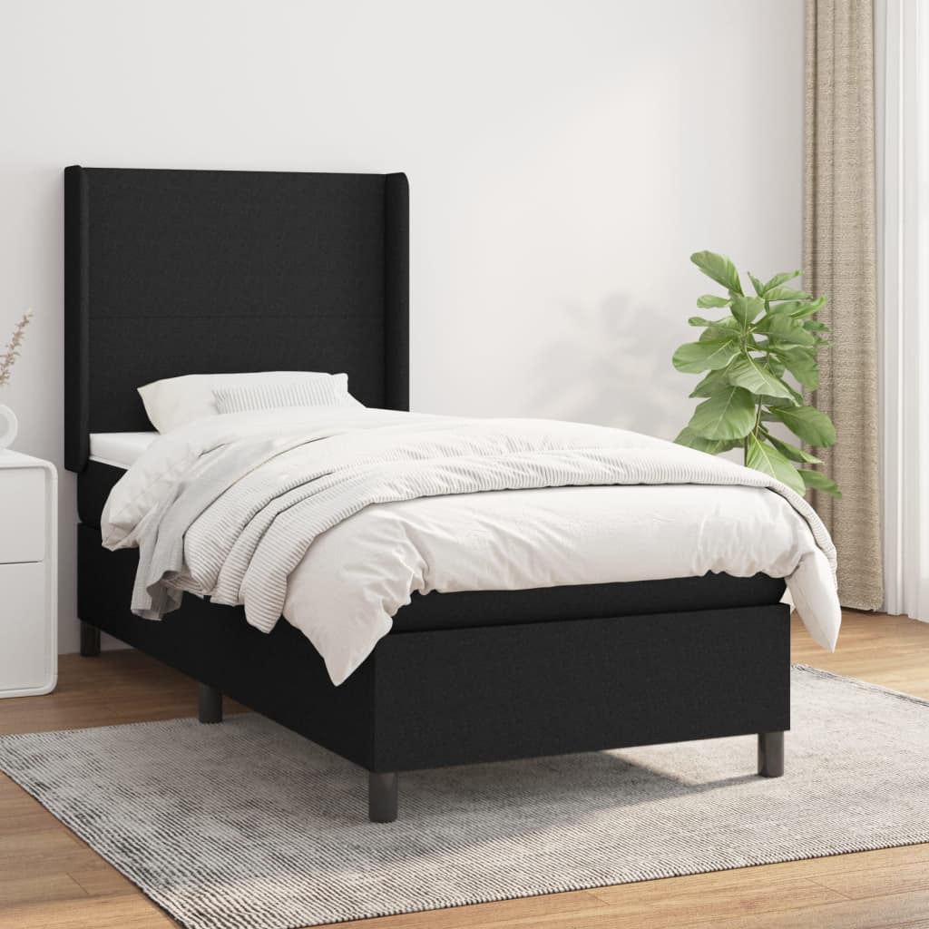 Κρεβάτι Boxspring με Στρώμα Μαύρο 90x190 εκ.Υφασμάτινο - Pakobazaar