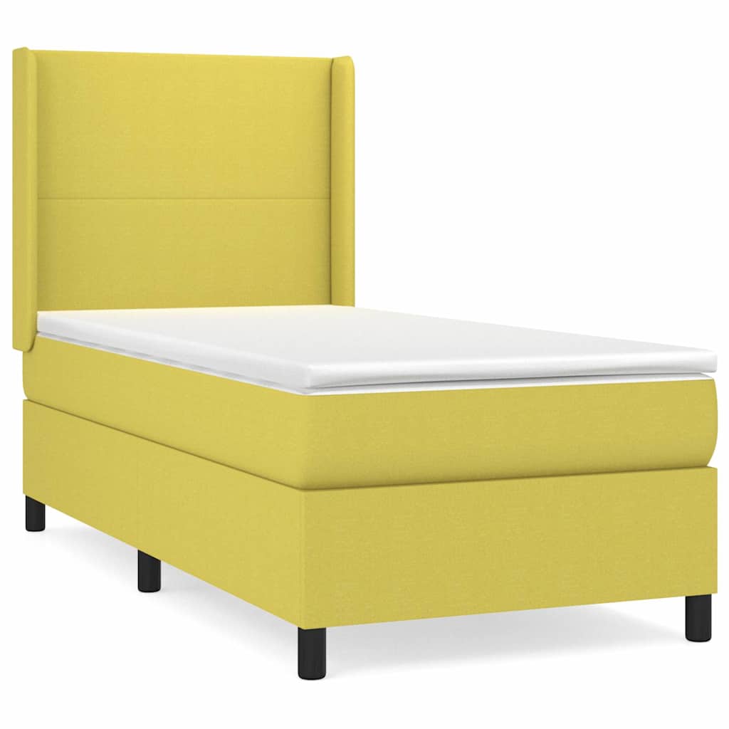 Κρεβάτι Boxspring με Στρώμα Πράσινο 90x190 εκ.Υφασμάτινο
