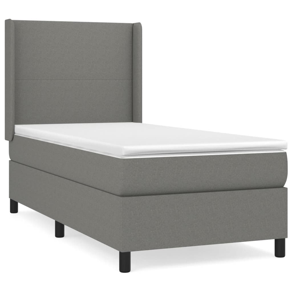 Κρεβάτι Boxspring με Στρώμα Σκούρο Γκρι 100x200 εκ. Υφασμάτινο