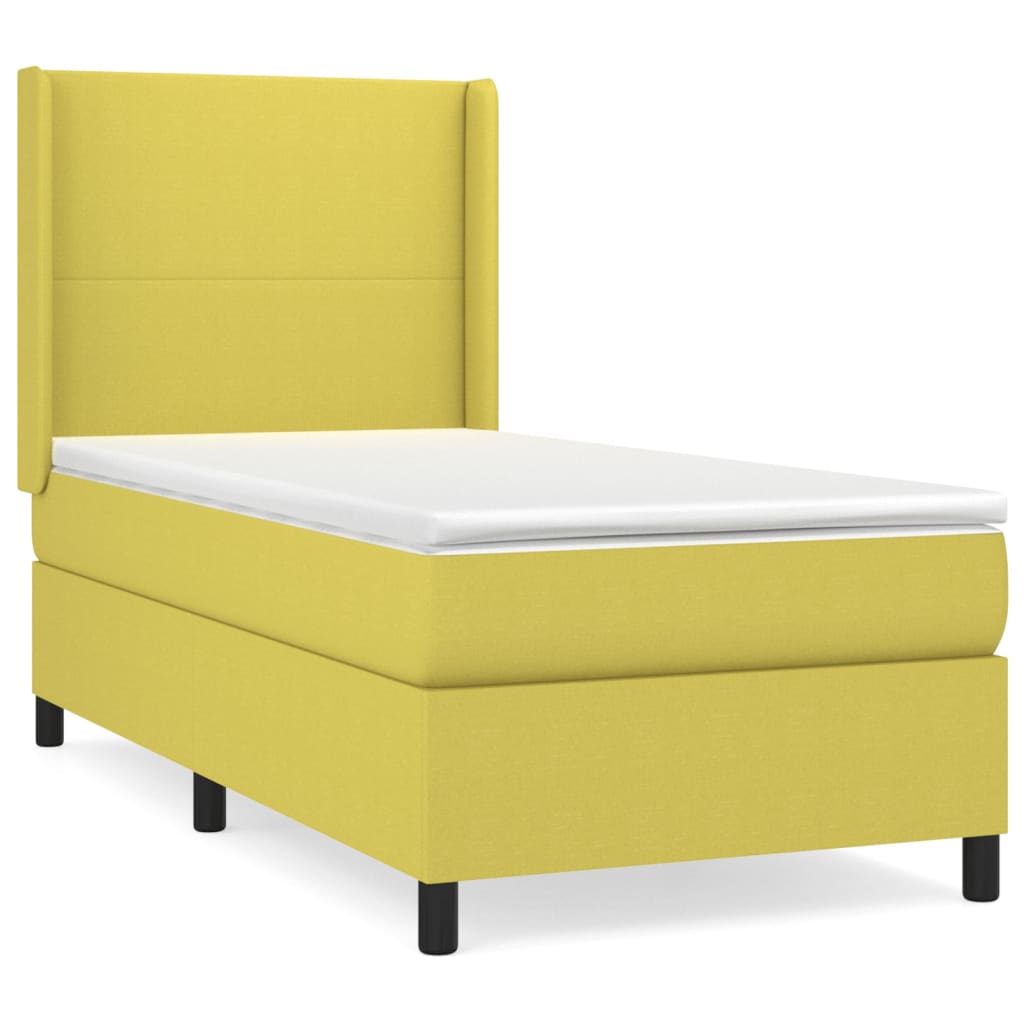 Κρεβάτι Boxspring με Στρώμα Πράσινο 100 x 200 εκ. Υφασμάτινο