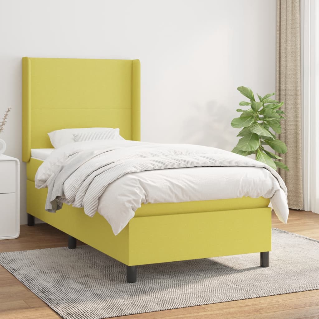 Κρεβάτι Boxspring με Στρώμα Πράσινο 100 x 200 εκ. Υφασμάτινο