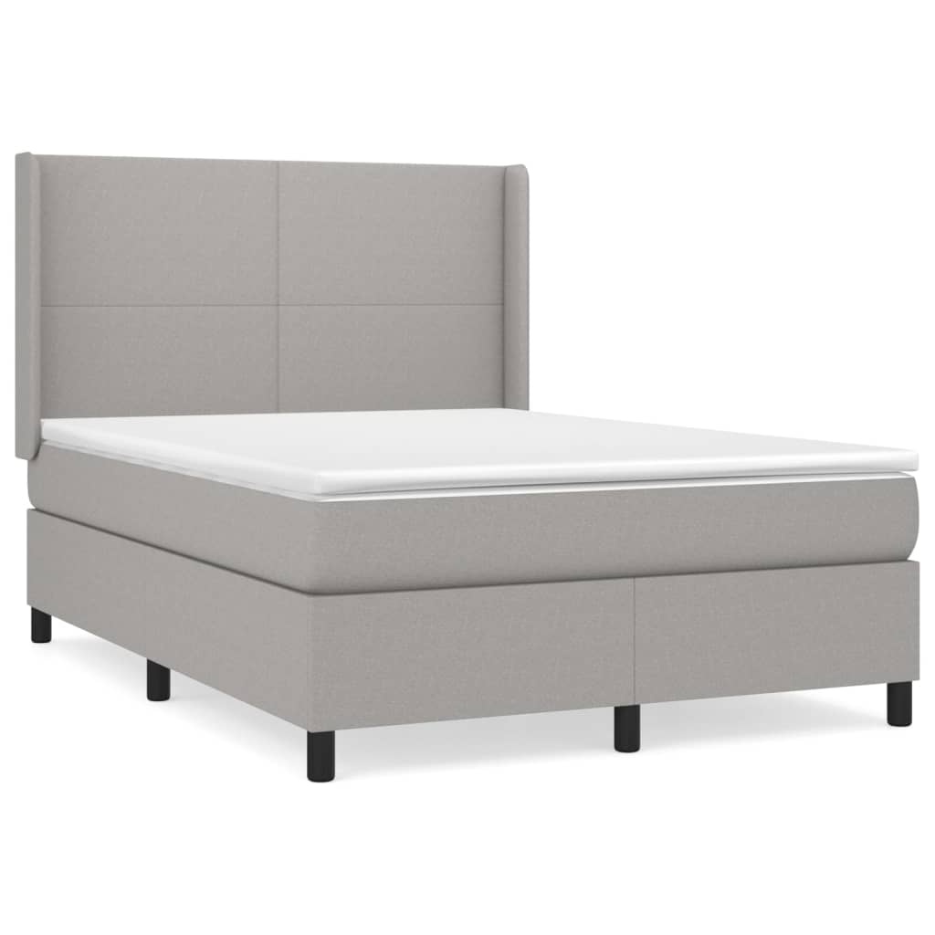 Κρεβάτι Boxspring με Στρώμα Ανοιχτό Γκρι 140x190 εκ. Υφασμάτινο