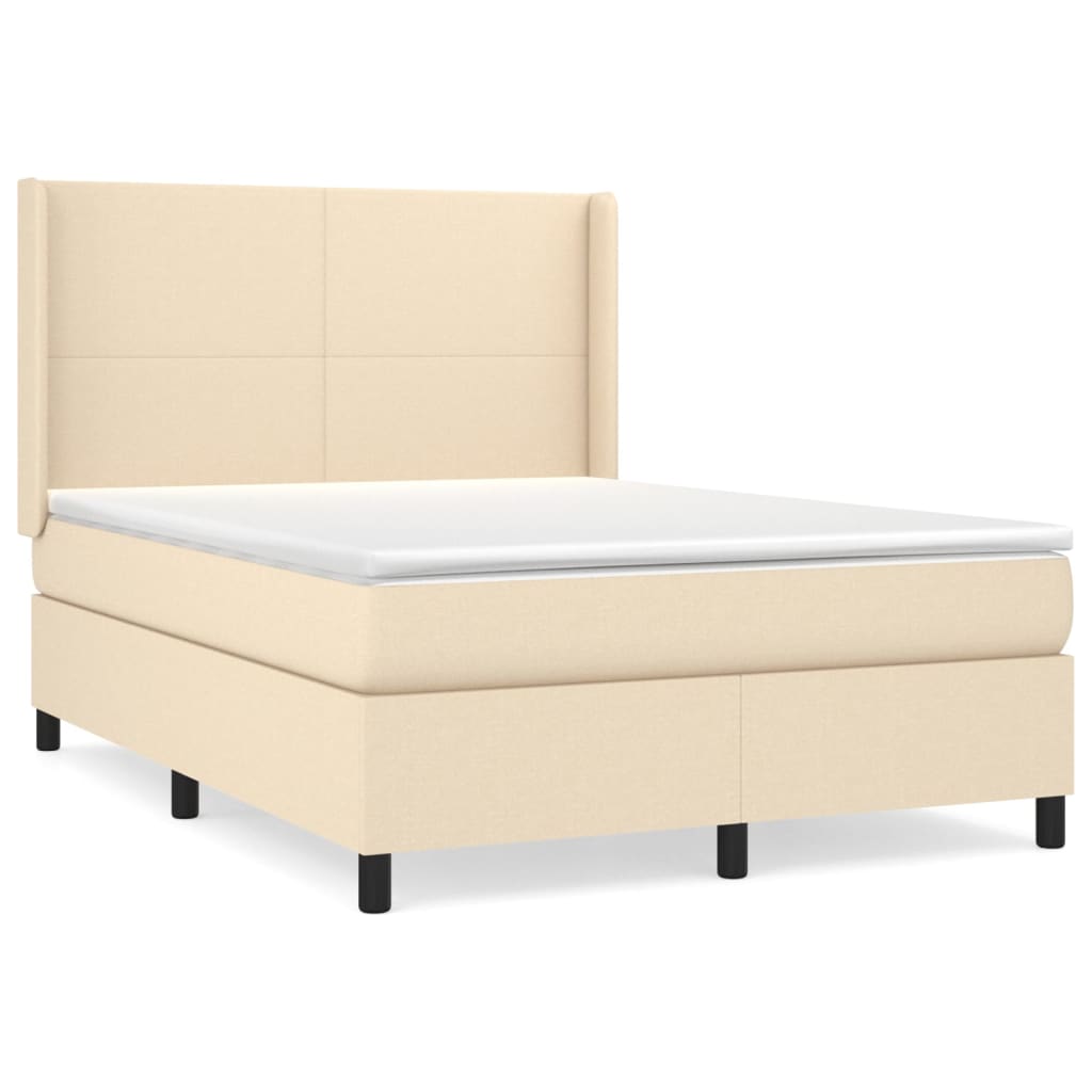Κρεβάτι Boxspring με Στρώμα Κρεμ 140x190 εκ. Υφασμάτινο - Pakobazaar