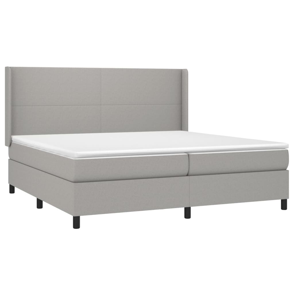 Κρεβάτι Boxspring με Στρώμα Ανοιχτό Γκρι 200x200 εκ. Υφασμάτινο