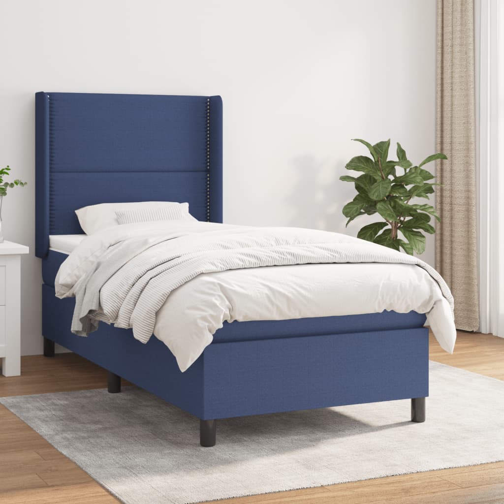 Κρεβάτι Boxspring με Στρώμα Μπλε 80x200 εκ. Υφασμάτινο - Pakobazaar