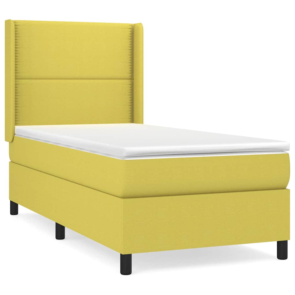 Κρεβάτι Boxspring με Στρώμα Πράσινο 90x190 εκ.Υφασμάτινο