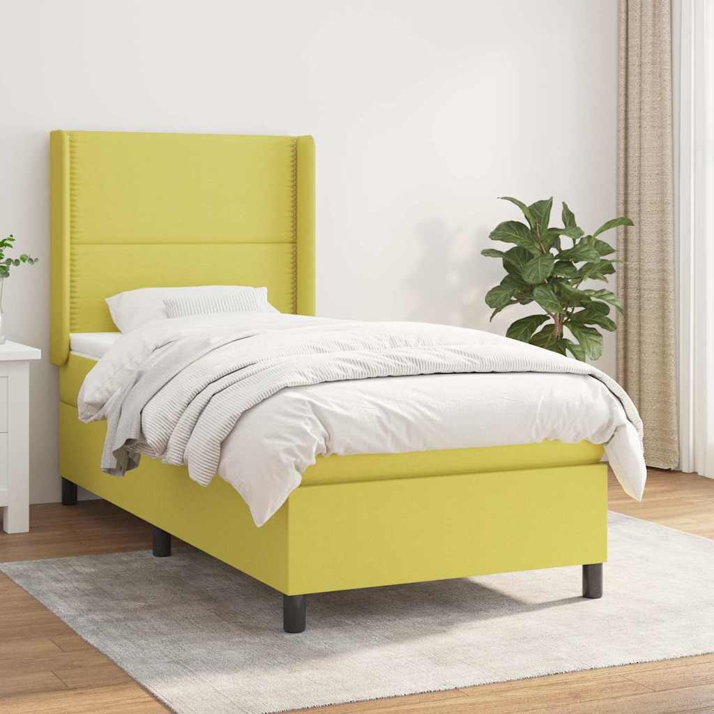 Κρεβάτι Boxspring με Στρώμα Πράσινο 90x190 εκ.Υφασμάτινο