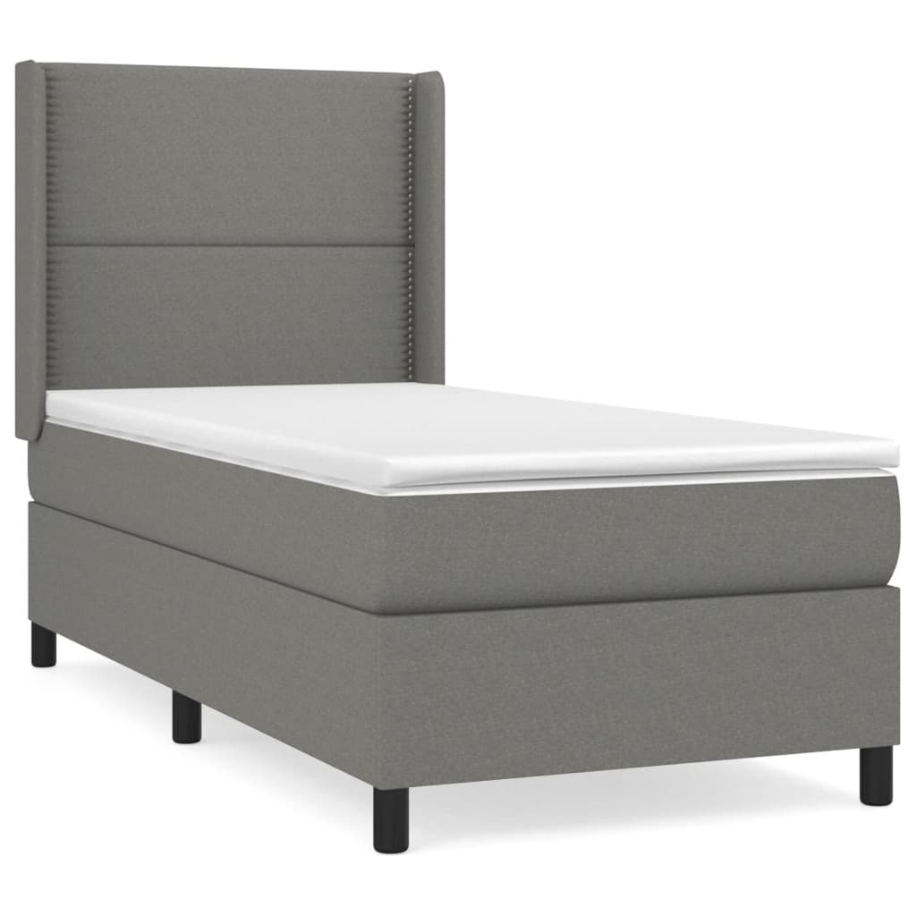 Κρεβάτι Boxspring με Στρώμα Σκούρο Γκρι 90x200 εκ. Υφασμάτινο