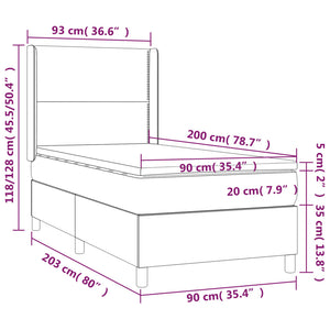 Κρεβάτι Boxspring με Στρώμα Σκούρο Γκρι 90x200 εκ. Υφασμάτινο